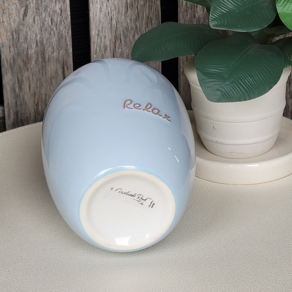 Grasslands Road Blue Ceramic Bud Vase with 'Relax' Inscription - Picture 7 of 8